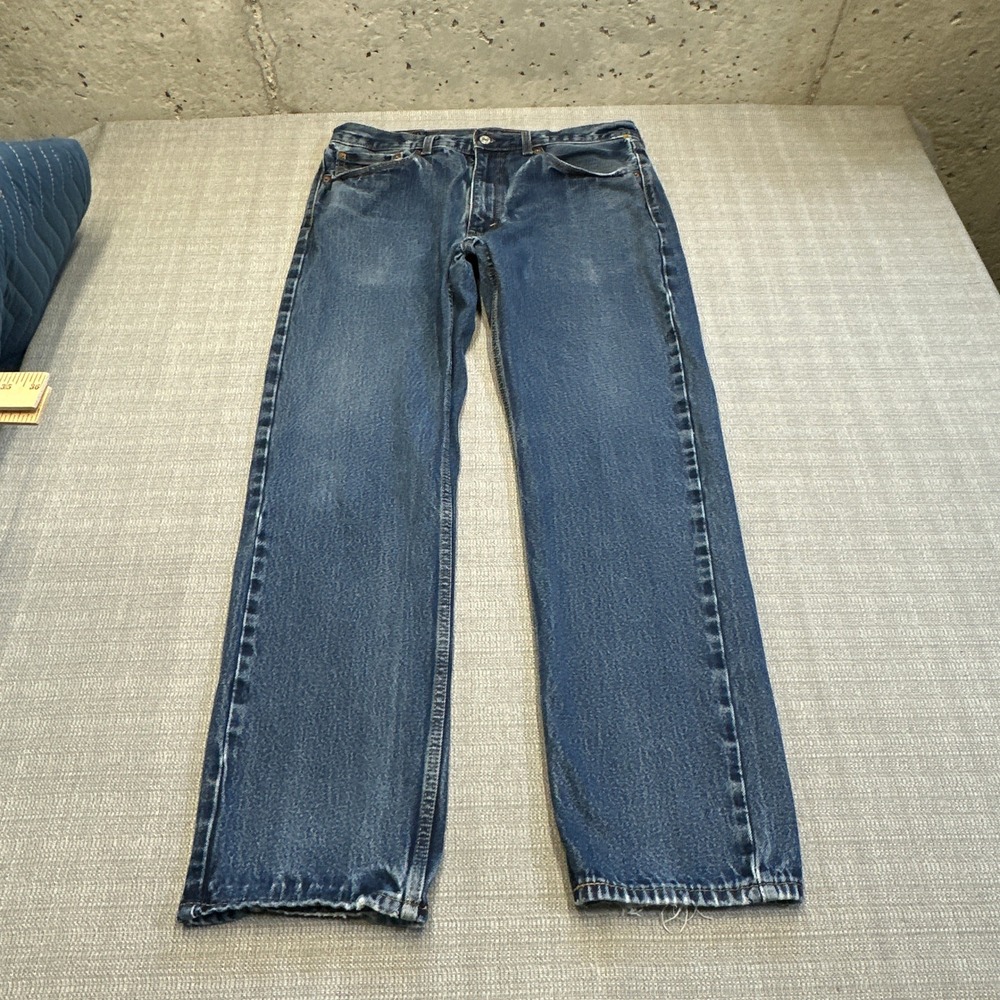 Levis 505 Jeans Mens 36x32 tag Dark Denim Straight Leg‎ 36x30 measure